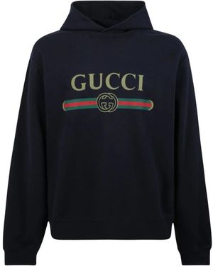 Gucci Hoodies & Sweatvesten ,Blauw ,Kasjmier Sweatshirt Van Kasjmierblend Met Print