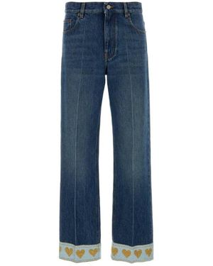 Valentino Garavani High-Waisted Wide-Leg Jeans Mit Herzapplikation - Blau