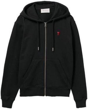 Ami Paris Hoodies & Sweatvesten ,Zwart ,Katoen Ami De Coeur Zip Hoodie