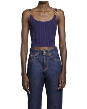 Versace Stretch Viskose Mesh Geripptes Strickoberteil - Blau