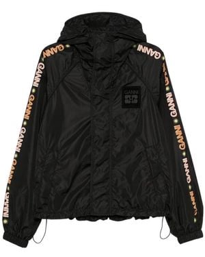 Ganni Jassen ,Zwart ,Logo-Print Jas Met Capuchon