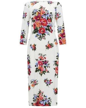 Dolce & Gabbana Kleedjes ,Veelkleurig ,Floral Print Long Sleeve Midi Dress - Wit