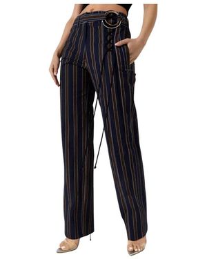 Tory Burch Broeken ,Veelkleurig ,Leer Gestreept Hoog Getailleerde Broek Met Riem - Zwart