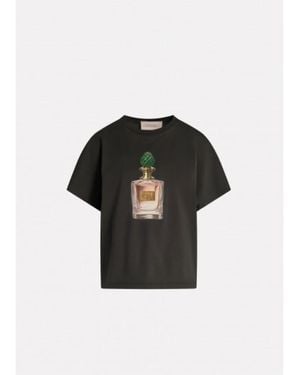 Circus Hotel Tops ,Grijs ,Perfume Print Strass T-Shirt - Zwart