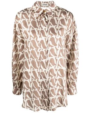 Aeron Zijden Print Lange Mouw Shirt - Naturel