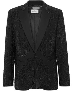 Philipp Plein Wool Blazer Lord Fit Studs And Stones - Zwart