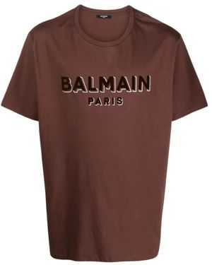 Balmain Braunes flocked logo t-shirt