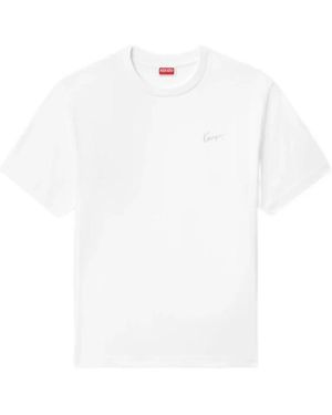 KENZO Tops ,Wit ,Katoen Signature T-Shirt Met Borduursel
