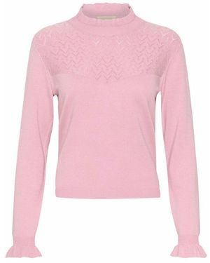 Cream Cropped Ruffle-Trim Knit Turtleneck - Pink