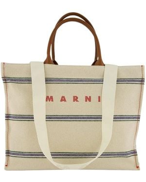 Marni Stijlvol Geborduurde Logo Canvas Tote Tas - Metallic