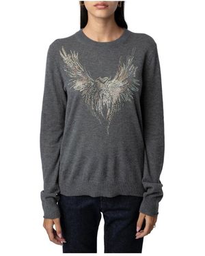 Zadig & Voltaire Pullover Mit Adler-Applikation Aus Kristallen - Grau
