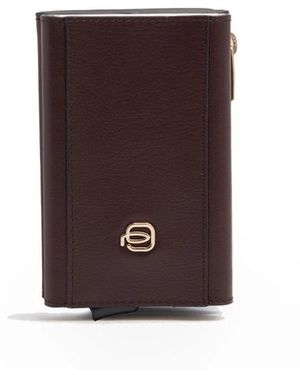 Piquadro Accessoires ,Rood ,Polyester Compacte Portemonnee Met Pop-Up Kaarthouder - Bruin
