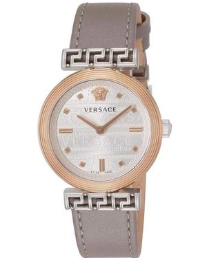 Versace Orologio da donna meander cinturino in pelle resistente all'acqua - Metallizzato