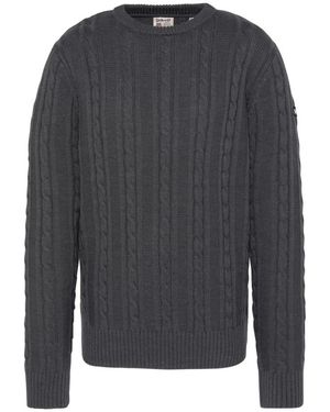 Schott Nyc Rundhals-Zopfmusterpullover - Grau