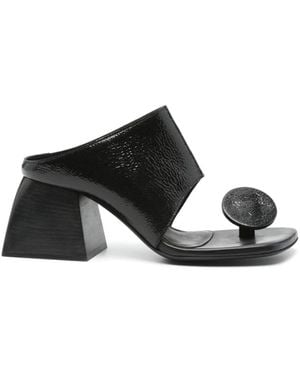 Uma Wang Schoenen ,Zwart ,Leer Sandalen Met Hoge Hak