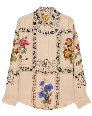Pierre Louis Mascia Zijden Longsleeve Shirt Met Prachtige Prints - Naturel