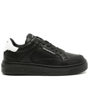 Emporio Armani Baskets En Cuir À Logo Imprimé - Black