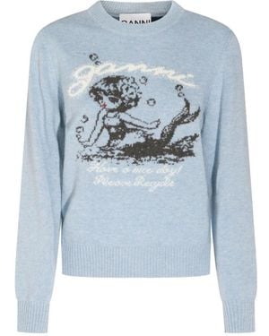 Ganni Round-Neck Knitwear - Bleu