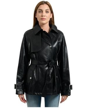 Guess Schwarzer Kunstleder Trenchcoat