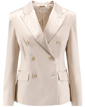 Brunello Cucinelli Jassen ,Leer Dubbelrijige Blazer - Naturel