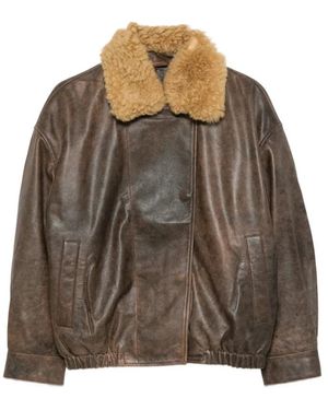 R13 Jassen ,Bruin ,Leer Leren Vliegeniersjack Met Shearling Kraag