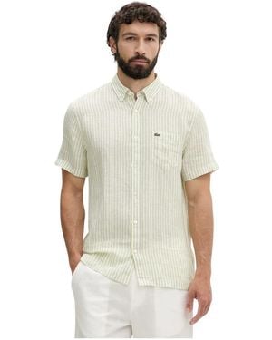 Lacoste Overhemden ,Geel ,Linnen Regular Fit Kortmouw Linnen Shirt - Groen