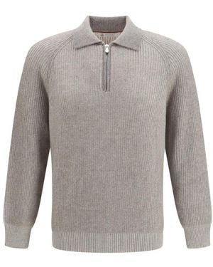 Brunello Cucinelli Truien & Vesten ,Kasjmier Milano Steek Poloshirt Met Rits - Grijs