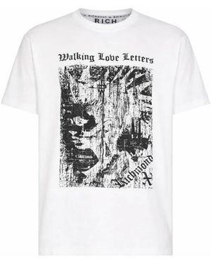 RICHMOND Tops ,Wit ,T-Shirt Met Vintage-Effect Graphic