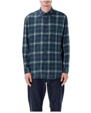 AURALEE Airy Wool Check Shirt - Blauw