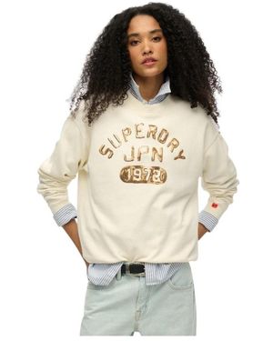 Superdry Embellished Varsity Loose Crew - Naturel