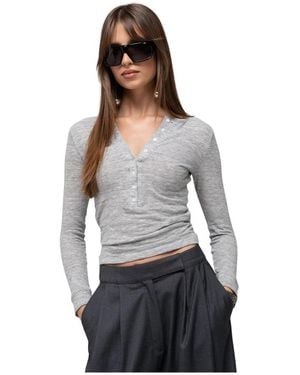 GUAJA. Reese Henley Long Sleeve Top - Grijs