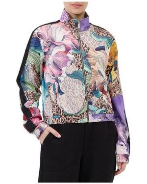 Just Cavalli Blumige Reißverschlussjacke - Schwarz