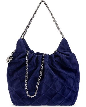 Tory Burch Fleming Suede Mini Hobo Tas - Blauw