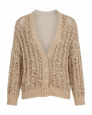 Peserico Opengebreid Vest Met Pailletten - Naturel