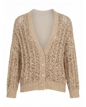 Peserico Opengebreid Vest Met Pailletten - Naturel