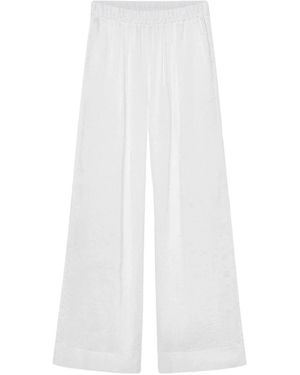 forte_forte Broeken ,Wit ,Linnen Pantalon Met Elastische Taille Van Linnen En Zijde Voile Met Krijtstreep