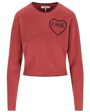 Chloé Round-Neck Knitwear - Rojo