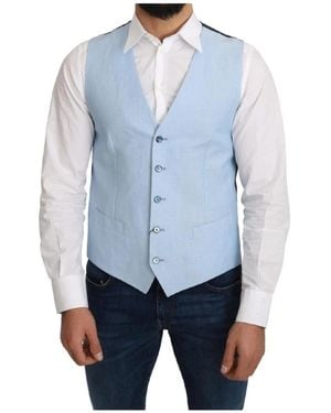 Dolce & Gabbana Kostuums ,Blauw ,Linnen Linnen Gilet Klassieke Stijl
