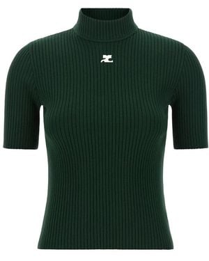 Courreges Truien & Vesten ,Groen ,Polyester Reedition Turtleneck Sweater