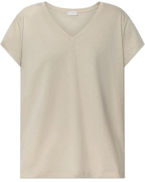 Hanro Tops ,Katoen T-Shirt Met V-Hals - Naturel