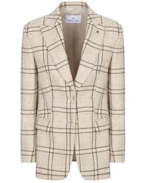 Manuel Ritz Jassen ,Wol Monopetto Macrocheck Jacket - Naturel