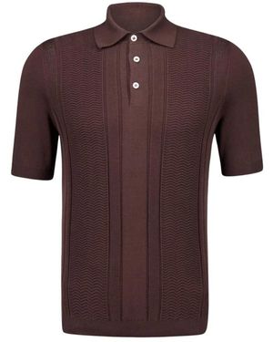 Brunello Cucinelli Dunkelbraunes Gestricktes Polo Mit Jacquardstreifen