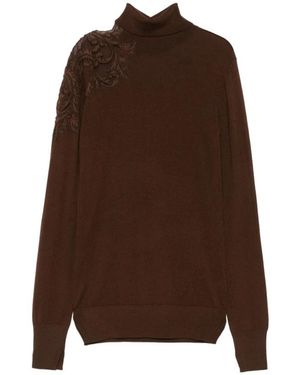 Ermanno Scervino Feinstrick Rollkragenpullover Mit Spitzeneinsätzen - Braun