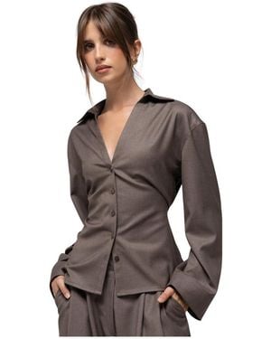 GUAJA. Overhemden ,Bruin ,Leer Espresso Getailleerde Blouse Met Lange Mouwen