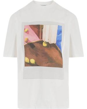 Jil Sander Tops ,Wit ,Katoen Bedruikt Katoenen T-Shirt