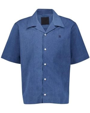 Givenchy Hemelsblauwe Chambray Shirt Met Hawaïkraag
