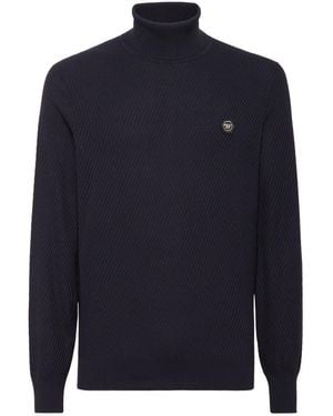 Philipp Plein Gestrickter Rollkragenpullover Aus Wollseide - Blau