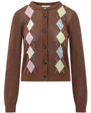 Ganni Leichter Baumwoll-Cardigan Im Argyle-Muster - Braun