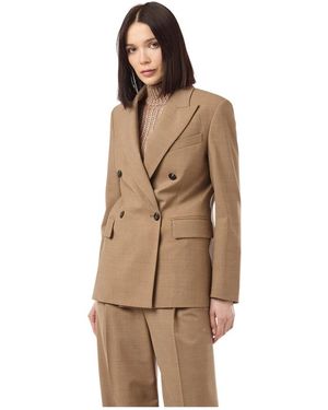 Eleventy Jassen ,Bruin ,Wol Dubbelborstige Wollen Blazer