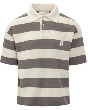 Ami Paris Tops ,Veelkleurig ,Katoen Gestreepte Gebreide Polo - Grijs